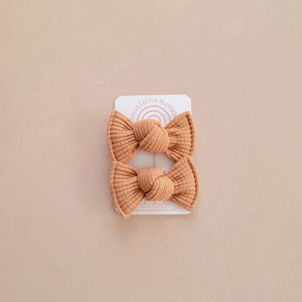 Elisa's Little Blossoms, LLC - Knot Pigtail Set - Organic Waffle Knit // Toast