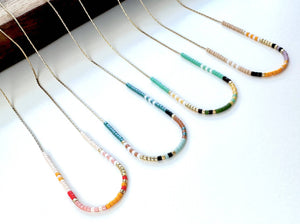 Ocean Breakup - Thin Beaded Necklace - Color Mix Collection