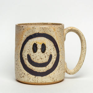 White Squirrel Clayworks - Smiley Face Ceramic Beige 14oz Mug