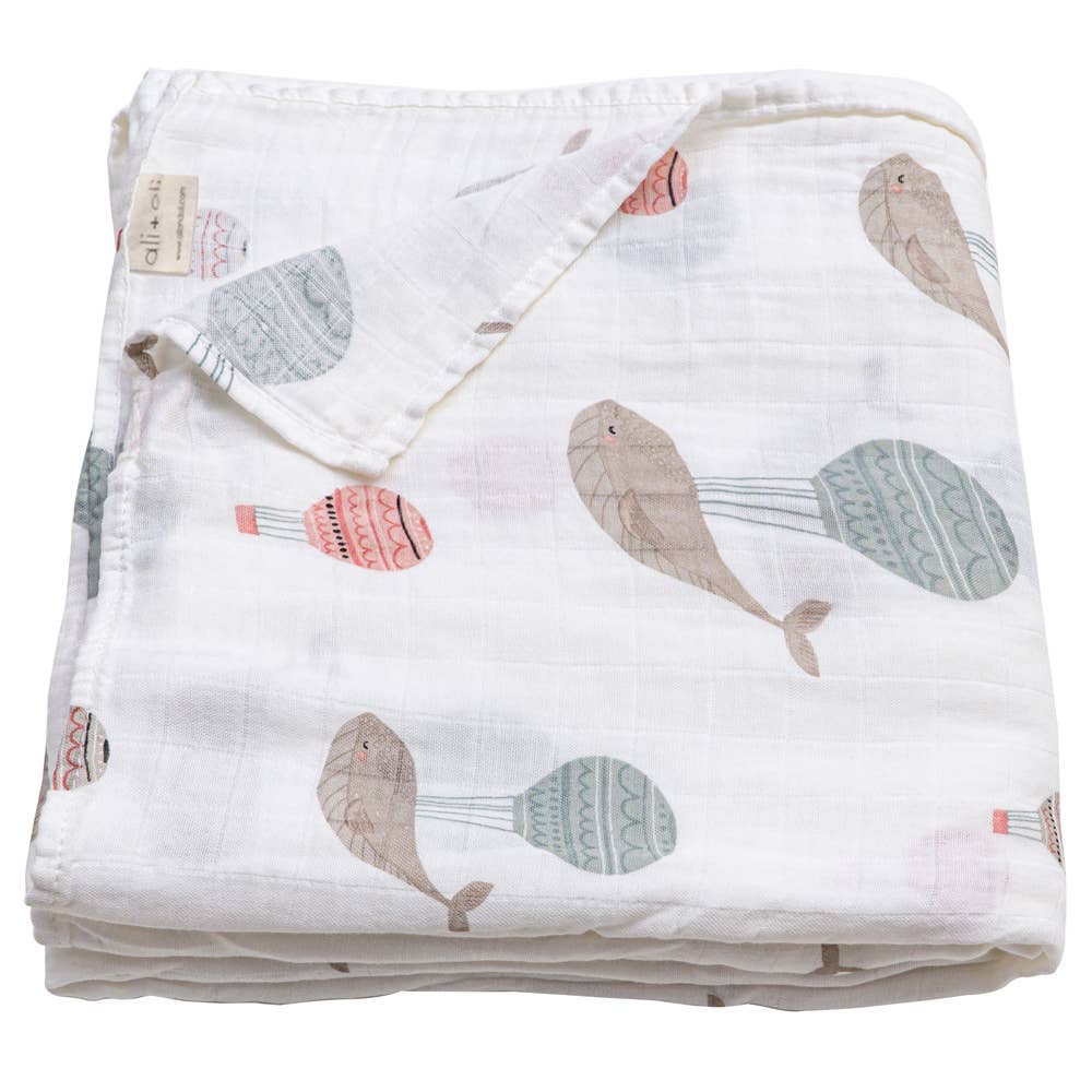 Ali+Oli - Muslin Swaddle Blanket (Whale)