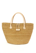Load image into Gallery viewer, Classic Khaki Sisal Handbag with Leather Handles
